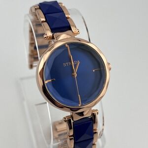 Strada Watch Women 32mm Rose‎ Gold Case 7.5" Blue Band- New Battery